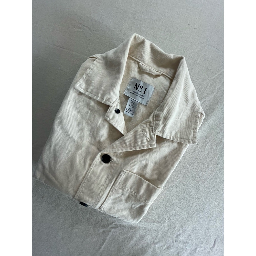 H&M Women's Essentials Denim Jacket in Cream Size XS Regular Fit Button Up